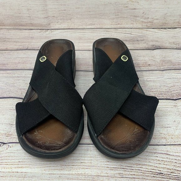 Bzees Desire Women’s 7M Black Elastic Strap Comfort Slip On Slide Wedge Sandals - Picture 2 of 7